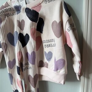 Zara Kids Heart Print Matching Set - Pink, Purple, Black